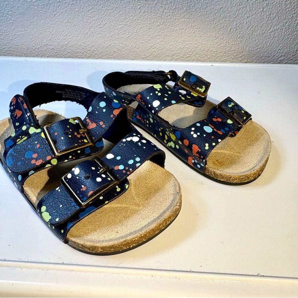 Baby Gap Sandals with Navy Multicolor Splatter Design size 12-18 months